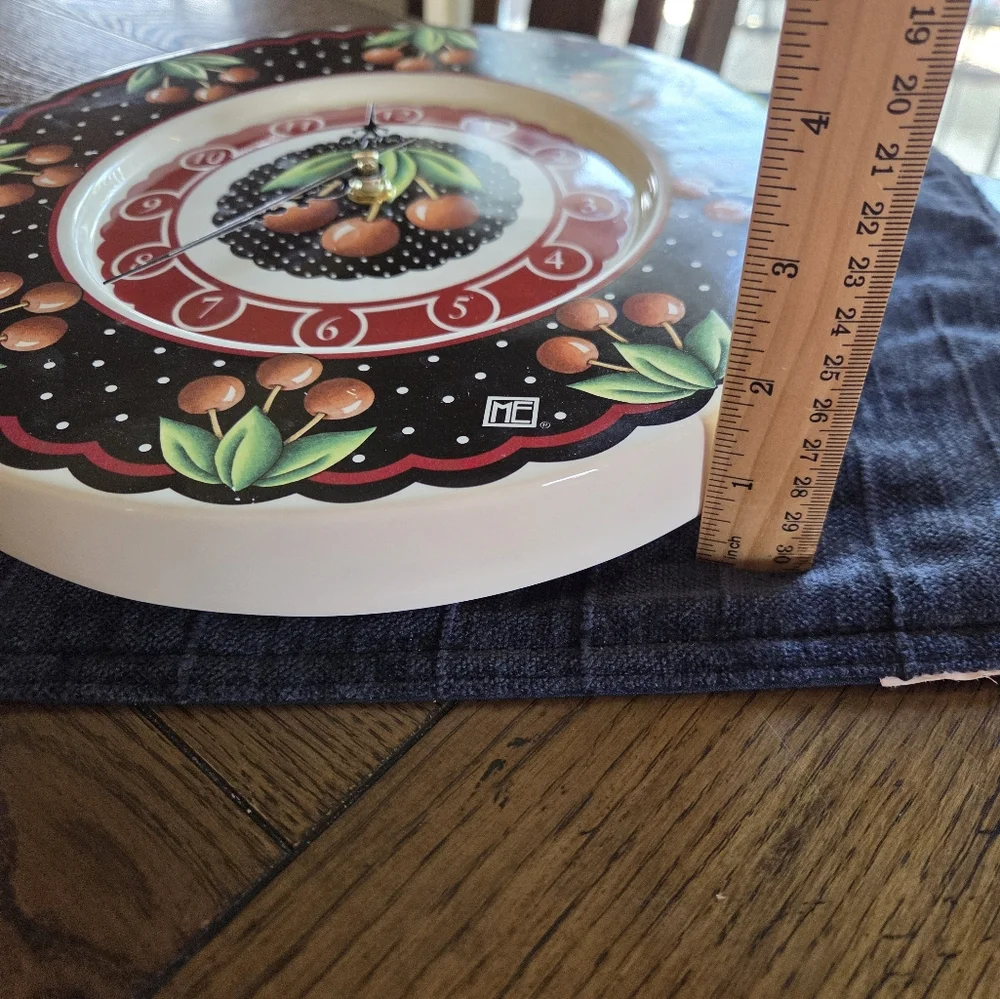 Mary Engelbreit Cherries Ceramic Clock With Brand New Clock Mechanism